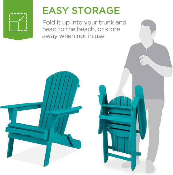 Best Choice Products Folding Adirondack Chair Outdoor Wooden Accent Furniture Fire Pit Lounge Chairs for Yard, Garden, Patio w/ 350lb Weight Capacity - Peacock Blue 1811