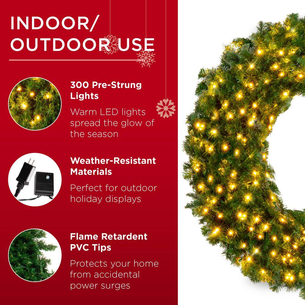 60 in. Pre-Lit LED Spruce Artificial Christmas Wreath with 300-Lights 1867