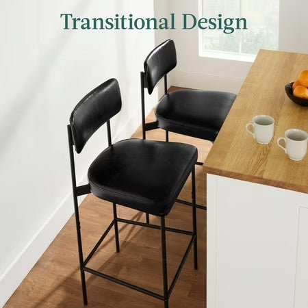 Best Choice Products Set of 2, Armless Counter Height Bar Stools, Modern PU Faux Leather Stools - Midnight Black - D1 - 1011