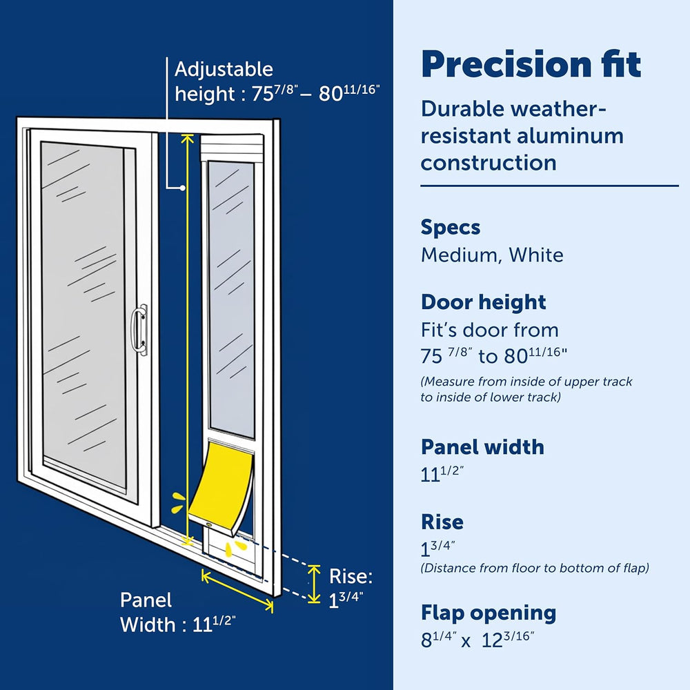 PetSafe Sliding Glass Pet Door - No-Cut DIY Install Doggy Door for Renters - Aluminum Frame - Adjustable Height 75 7/8" to 80 11/16" - Ideal for Medium Dogs Up to 40 lbs - White - E2 - 185