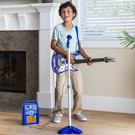 Best Choice Products Kids Electric Musical Guitar Toy Play Set w/ 6 Demo Songs, Whammy Bar, Microphone - Blue -F1-1622