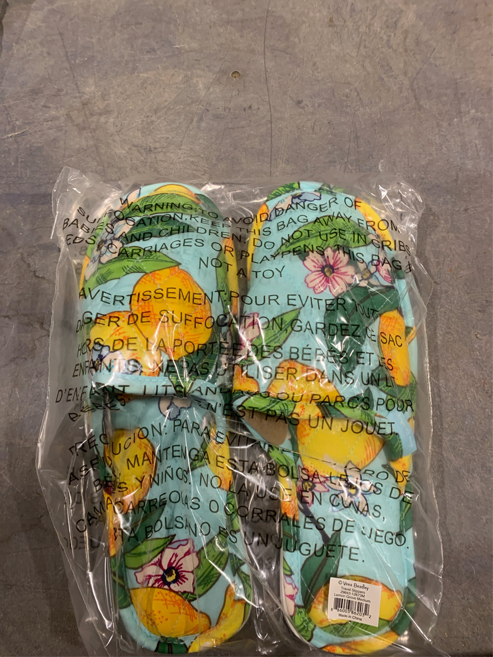 Vera Bradley Lemon Grove Travel Slippers Womens Medium 7-8 Slip on Mules Comfort -A9-0576 -A9-0577