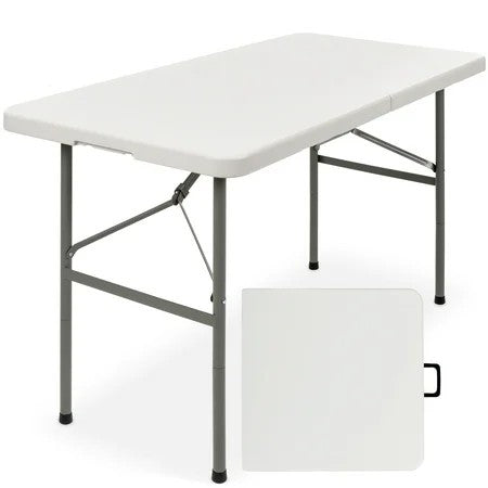 Best Choice Products 4ft Plastic Folding Table, Indoor Outdoor Heavy Duty Portable w/ Handle, Lock for Picnic - White 1740
