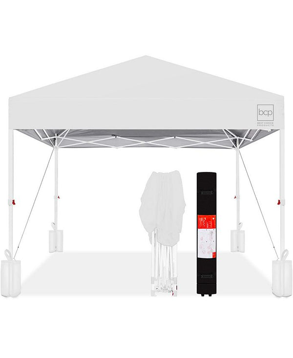 Best Choice Products 10x10ft Easy Setup Pop Up Canopy w/ 1-Button Setup, Wheeled Case, 4 Weight Bags - White 1762