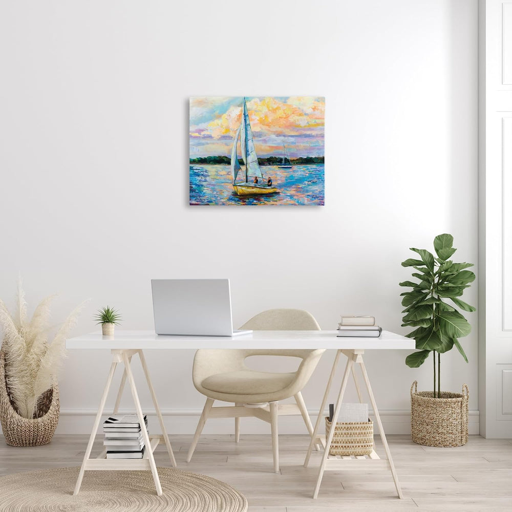 Stupell Industries 'Vivid Nautical Sailboat Landscape', Canvas Art, 30 x 24 Inches, Easy to Hang and Sturdy, Made in USA, by Jeanette Vertentes - D7 - 1274