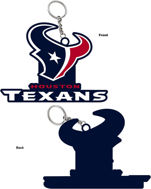 Lot of 10 - Team Sports America NFL Houston Texans Bold Sporty Rubber Keychain - 5" Long x 3" Wide x 0.2" High - K6 - 1552