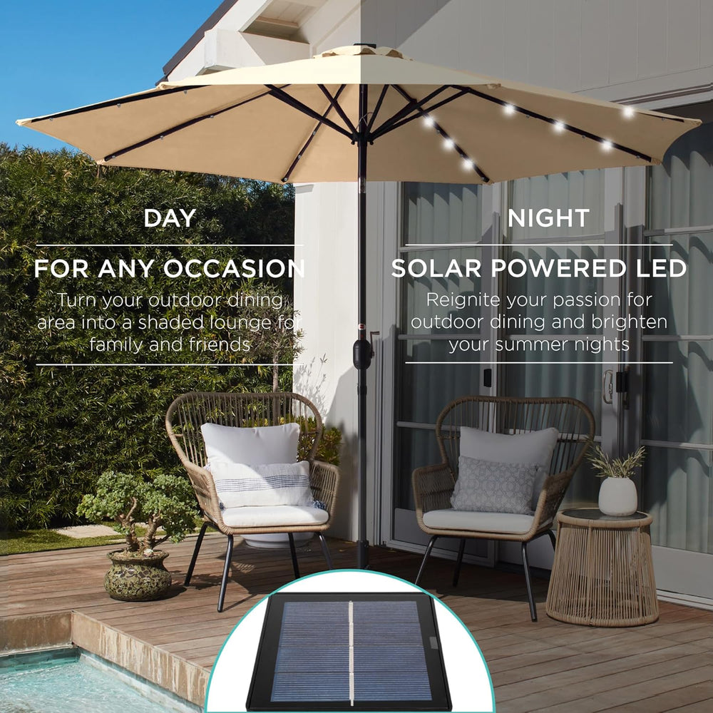 Best Choice Products 10ft Solar Polyester LED Lighted Patio Umbrella w/Tilt Adjustment and UV-Resistant Fabric 1490