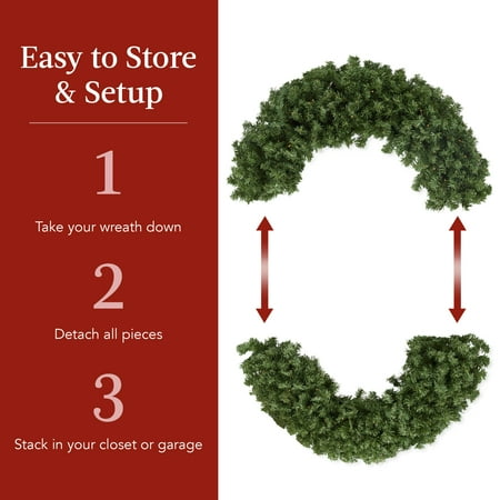 Best Choice Products 48in Artificial Pre-Lit Fir Christmas Wreath Decor w/ Red Bow, 250 LED Lights, 714 Tips, Plug-In - E2 - 961