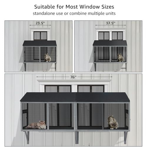 BeeNbkks Bug Proof Cat Catio, Window Box Enclosure for Indoor Cats, Wooden Cat Window Perch House, Expandable for Multi Cats, Secure Comfortable Outdo - A3 - 416