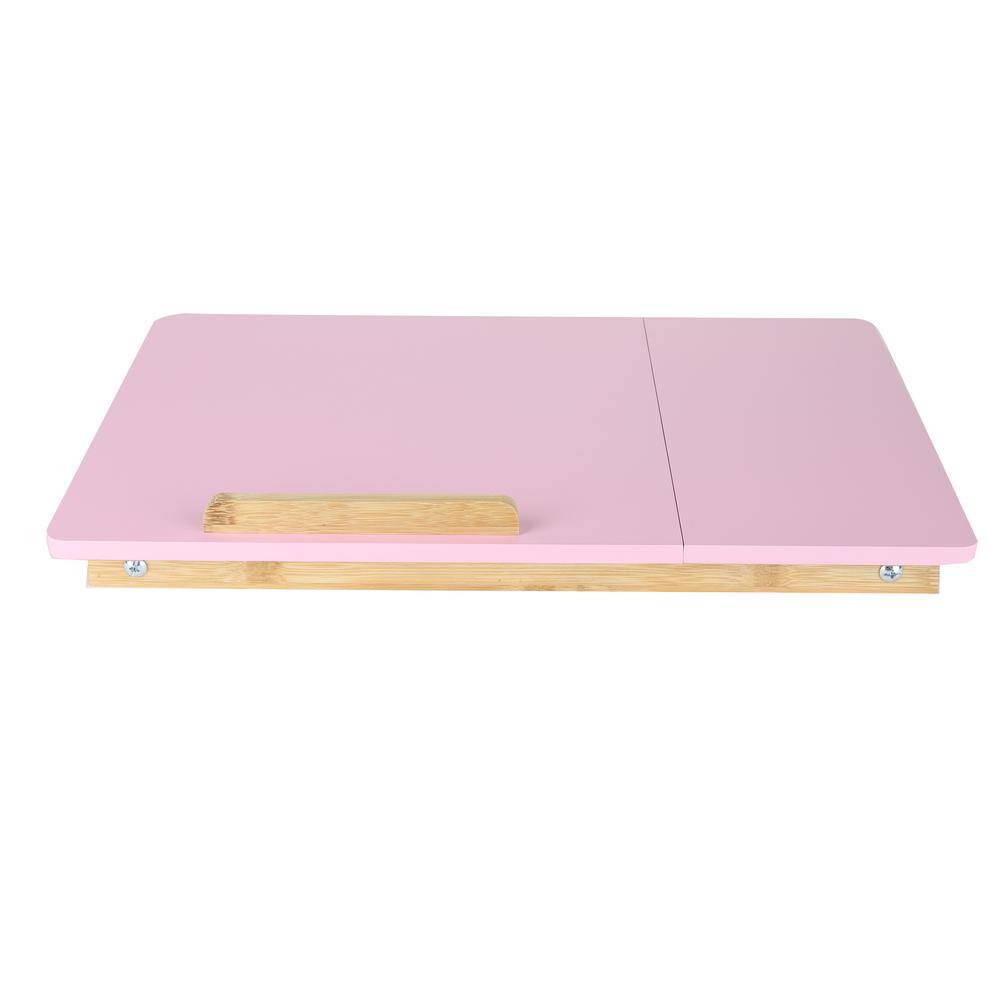 Eco-Friendly Adjustable Bamboo Laptop Bed Tray with Drawer, Pink - E11 - 239