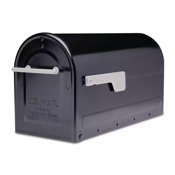 Boulder Black, Large, Steel, Post Mount Mailbox with Silver Handle and Flag 1913