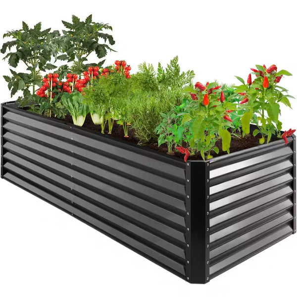 8 ft. x 4 ft. x 2 ft. Gray Outdoor Steel Raised Garden Bed Planter Box for Vegetables, Flowers, Herbs - D2 - 1028