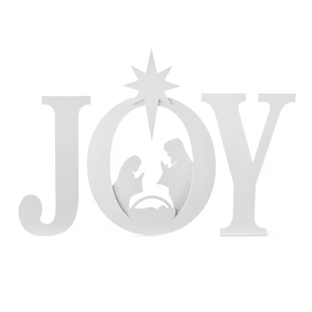 46 in. White Outdoor JOY Christmas Nativity Yard Decor - E4 - 1633