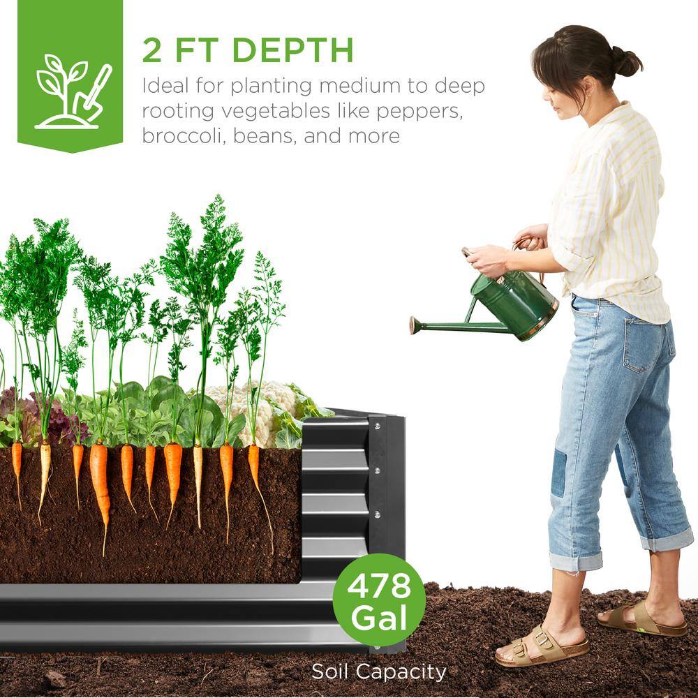 8 ft. x 4 ft. x 2 ft. Gray Outdoor Steel Raised Garden Bed Planter Box for Vegetables, Flowers, Herbs - D2 - 1028