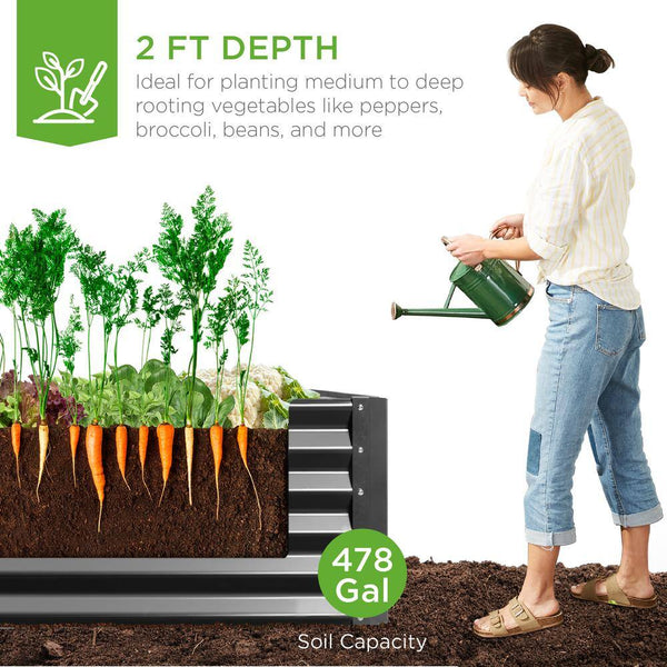 8 ft. x 4 ft. x 2 ft. Gray Outdoor Steel Raised Garden Bed Planter Box for Vegetables, Flowers, Herbs - D2 - 1028