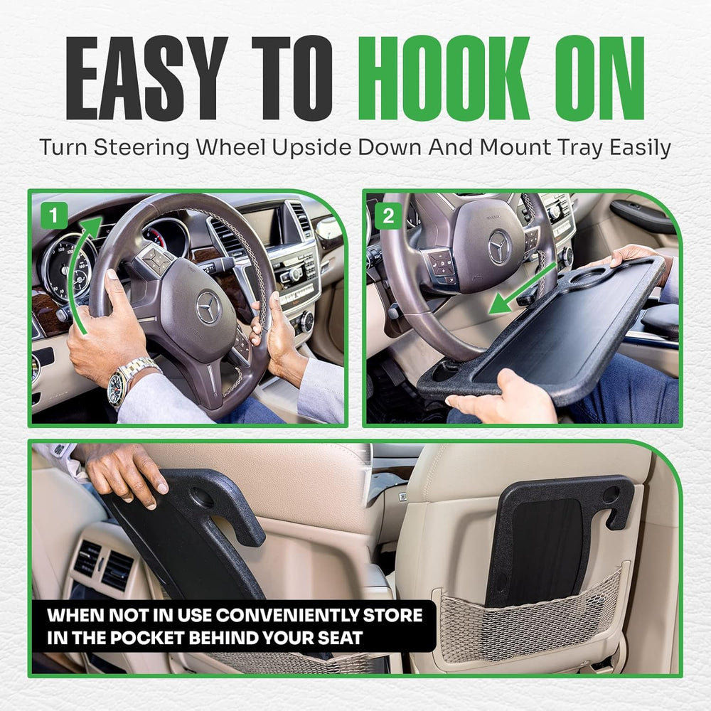 Steering Wheel Desk Tray for Eating, Laptops - Hooks Onto Most Vehicle Steering Wheels, Road Trip Accessory, Car Table -F5-1712 -F5-1713