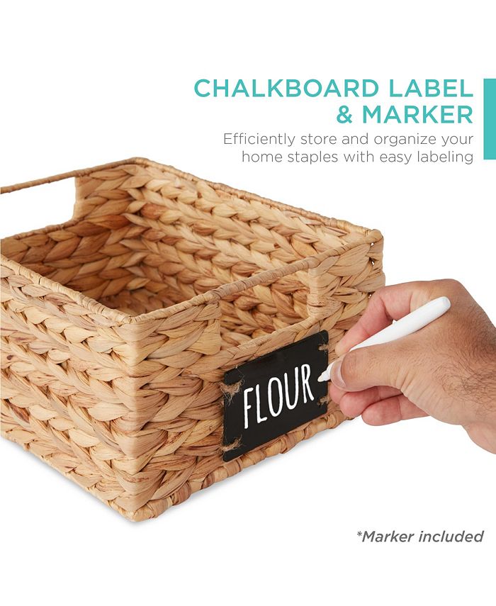 Best Choice Products Set of 4 12in Woven Water Hyacinth Pantry Baskets w/ Chalkboard Label, Chalk Marker - Tan/Beige -C6-0406