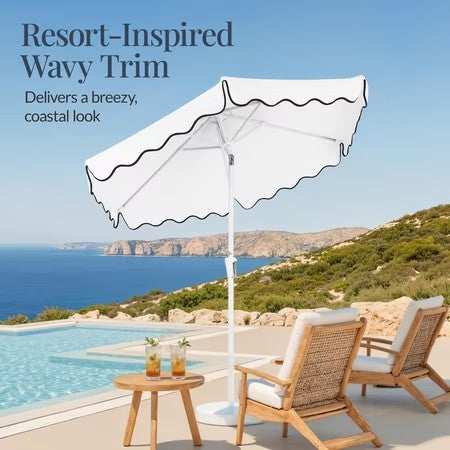 Best Choice Products 7.5ft Patio Market Umbrella with Wavy Trim, Fade-Resistant, Crank & Tilt, Wind Vent - White -K14-1929