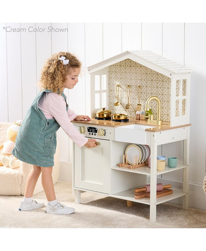 Best Choice Products Pretend Play Wooden Farmhouse Kitchen Set w/ Storage, Clicking Knobs, 5 Accessories - Green - G9 - 1023