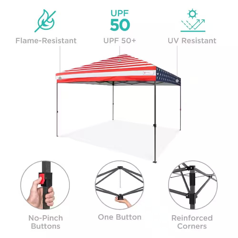 10 ft. x 10 ft. American Flag Easy Setup Pop Up Canopy Instant Portable Tent w/1-Button Push and Carry Case - K1 - 1943