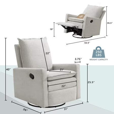 Oxford Baby Uptown Upholstered Glider Recliner Rocking Chair 360  Swivel for Nursery and Living Room   Sand - H13 - 1772