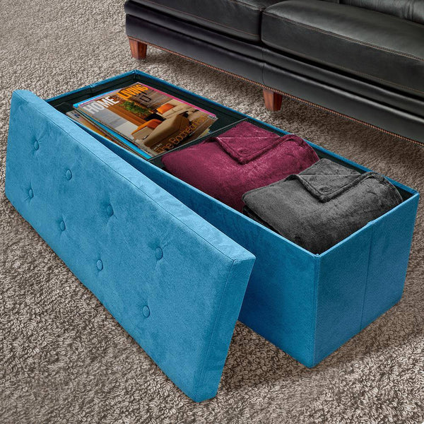 43 in. L x 15 in. W x 15 in. H Teal Collapsible Chest Fabric Bench Storage Box -C5-1058