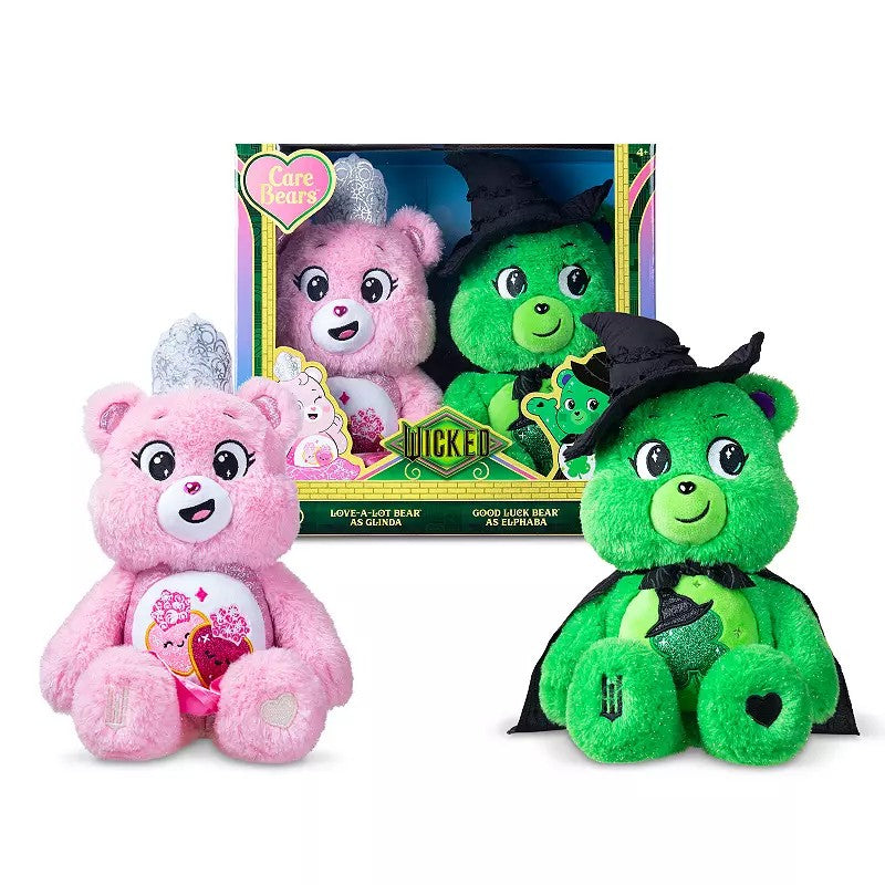 Care Bears x Wicked 2pk Love-a-Lot Bear as Glinda & Good Luck Bear as Elphaba: Stuffed Animals, Polyester Material, 2 Pieces 1309