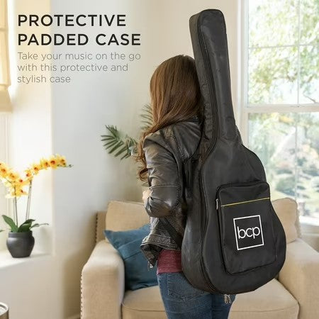 Best Choice Products Beginner Acoustic Electric Guitar Starter Set 41in w/ Wood Cutaway Design, Gig Bag - Natural -B3-1026