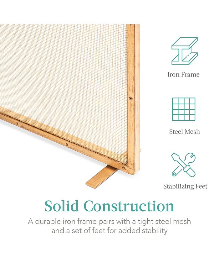 Best Choice Products 38x27in Single Panel Fireplace Screen Handcrafted Steel Mesh Spark Guard w/ Handles - Gold - NO SIZE 1834