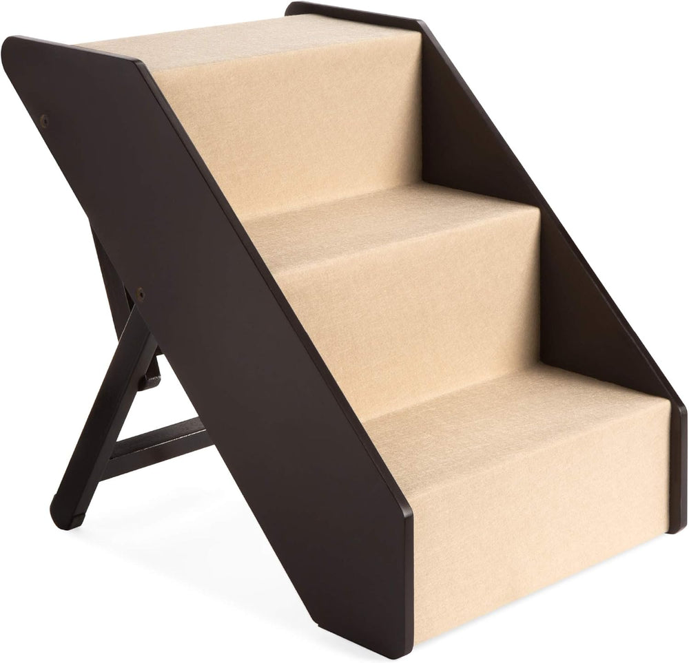 Best Choice Products 3-Step Foldable Adjustable, Non-Slip Wide Wooden Pet Stairs for Living Room, Bedroom, Dog & Cat Sizes Small, Medium, Large w/Carpet, No Assembly, Ideal for Injured, Elderly Pets - L1 - 1944