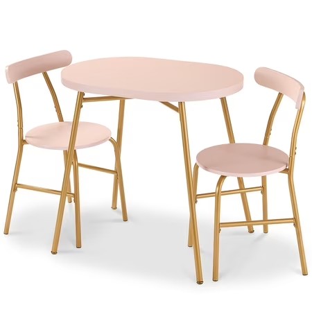 Best Choice Products 3-Piece Oval Dining Table Set, Modern Small Kitchen Dinette w/ 2 Chairs - Pink/Gold -H7-0105