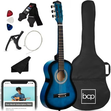 Best Choice Products Walmart Exclusive 38in Beginner Acoustic Guitar Starter Kit w/ Gig Bag, Strap, Extra Strings - Walmart Blue - F3 - 1617