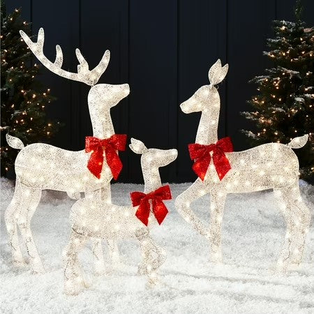 Best Choice Products 4ft 3-Piece Lighted 2D Christmas Deer Set Outdoor Yard Decoration w/ 175 LED Lights, Stakes - White-F1-1596