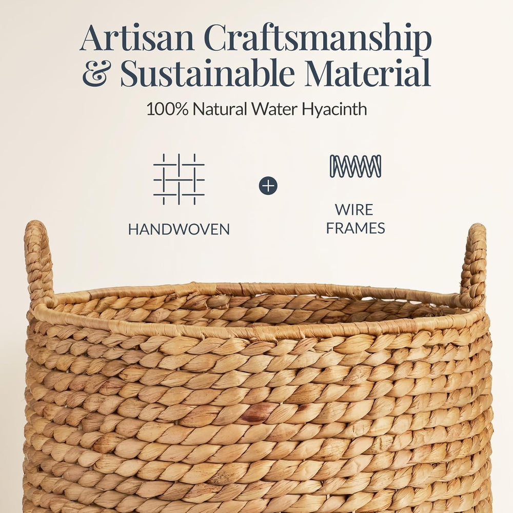 Best Choice Products Round Storage Basket w/Handles, Handwoven Water Hyacinth, Plant Holder, Storage Organizer Tote Bin for Bedroom, Living Room, Bathroom - Natural - A9 - 1463