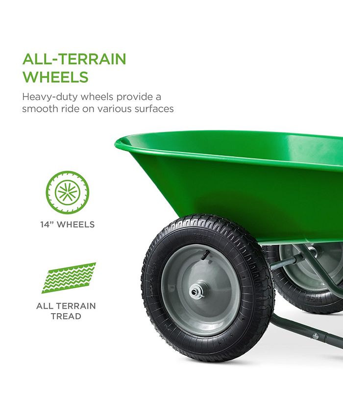 Best Choice Products Dual-Wheel Home Wheelbarrow Yard Garden Cart for Lawn, Construction - Green - NO SIZE - M4 - 1951