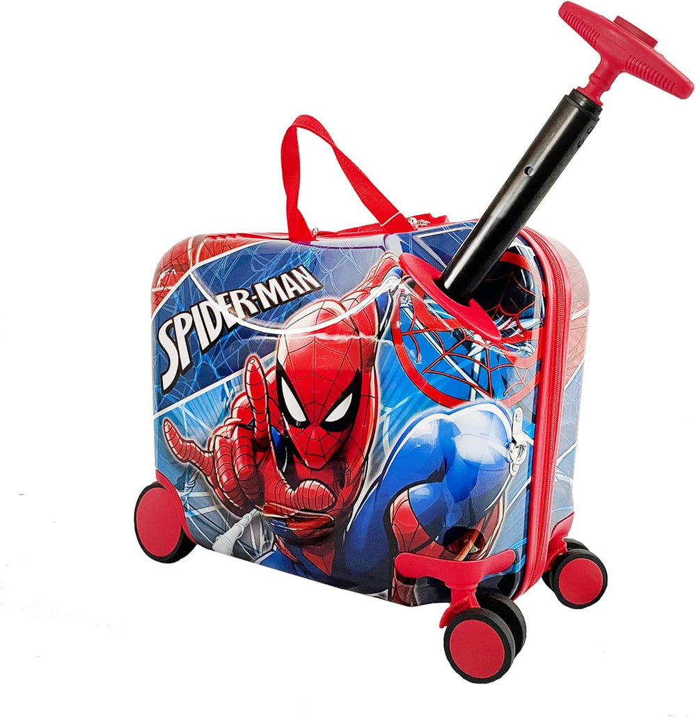 Fast Forward Spiderman Ride on Luggage for Kids, 18' Suitcase with Seat for Kids, Cute Lightweight Travel Trolley 1707