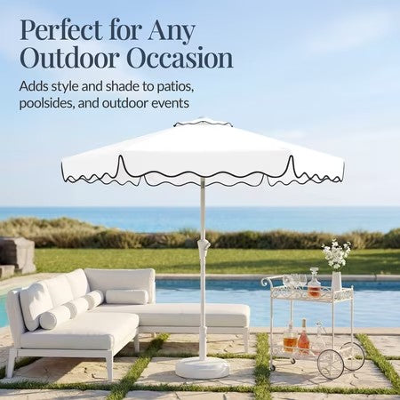 Best Choice Products 7.5ft Patio Market Umbrella with Wavy Trim, Fade-Resistant, Crank & Tilt, Wind Vent - White -K14-1929