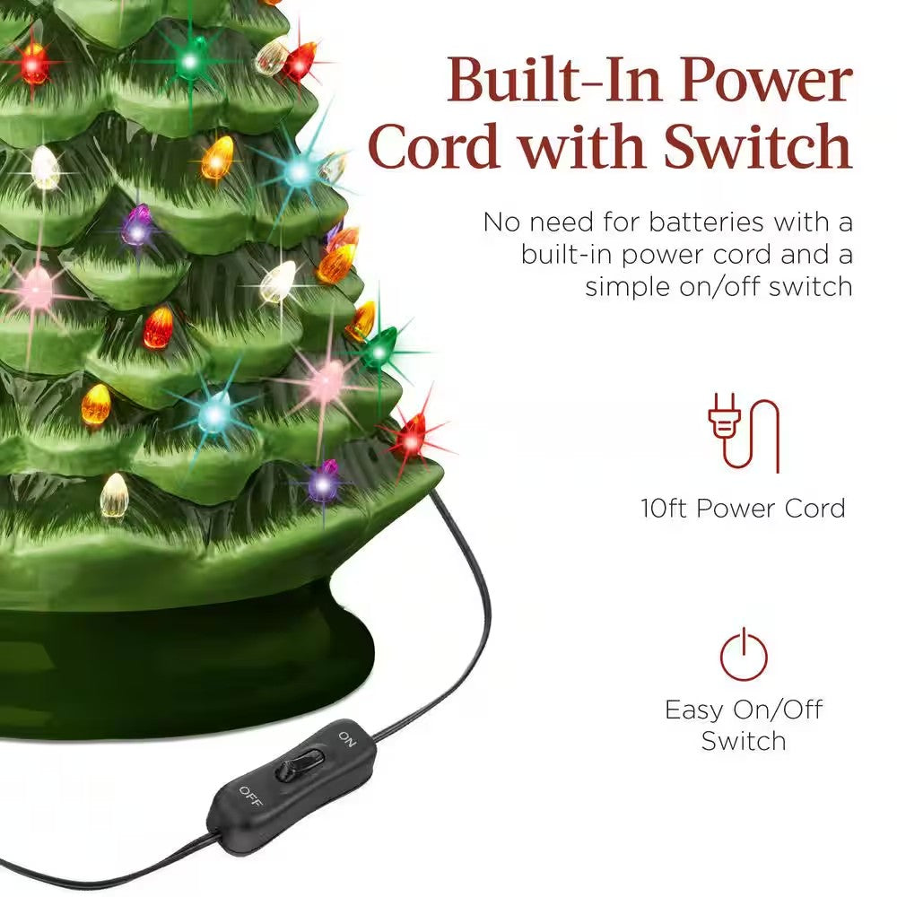 18in. Green Pre-Lit LED Ceramic Artificial Christmas Tree with 93 Multicolor Lights - E7 - 1035 -F1-1597