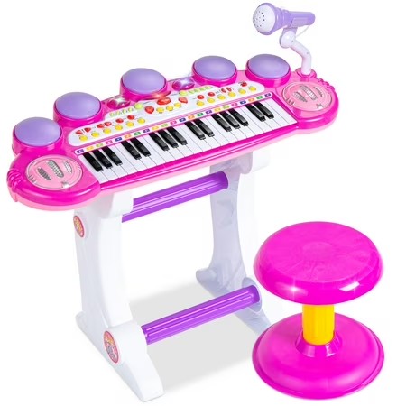 Best Choice Products 37-Key Kids Electronic Piano Keyboard w/ Multiple Sounds, Lights Microphone, Stool - Pink -A4-0467