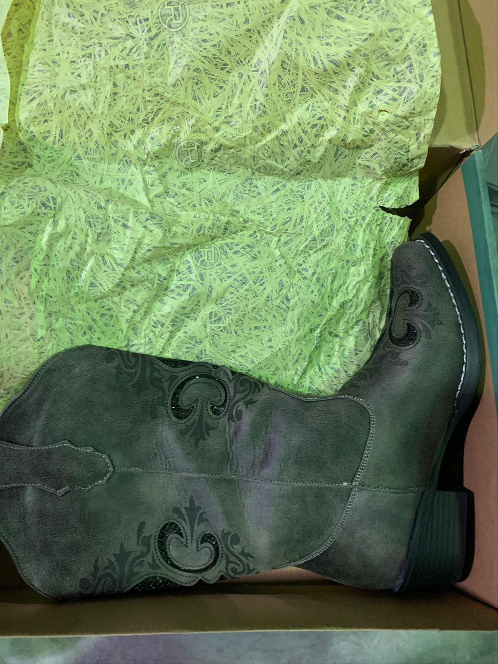 Roper Womens Riley Fleur De Lis Snip Toe Boots Mid Calf Low Heel 1-2 size6.5 -A2-0438