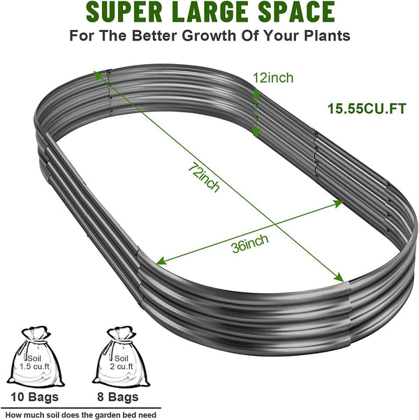 Land Guard 6 3 1 ft Galvanized Raised Garden Bed Kit  Raised Garden Boxes Outdoor, Oval Metal Raised Garden Beds for Vegetables, Flowers, Herbs Grey) - A11 - 1574