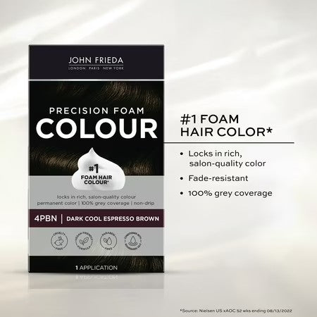 (Pack of 2) John Frieda Precision Foam Brown Permanent Hair Color Kit, 5NBG Medium Chestnut Brown, 1 Application - B14 - 676