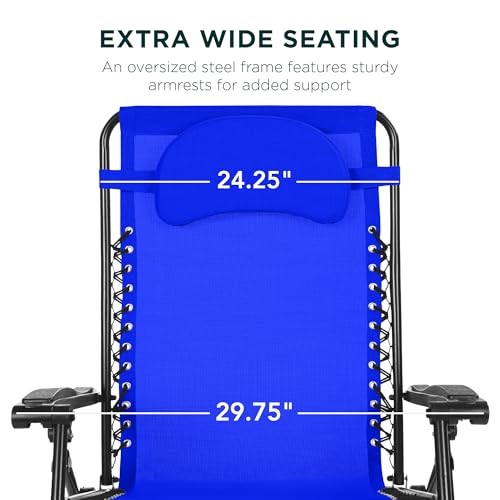 Best Choice Products Oversized Zero Gravity Chair Folding Outdoor Patio Recliner W/ Cup Holder - Cobalt Blue - A6 - 456