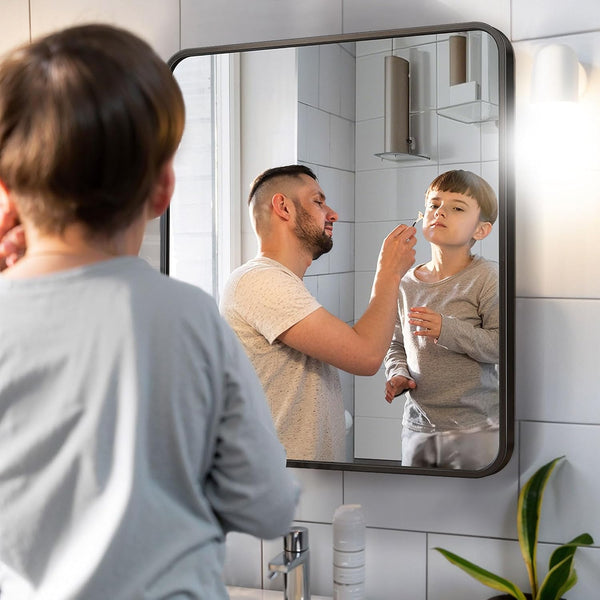 20x24 Black Rectangle Bathroom Mirrors for Over Sink, Bathroom Vanity Mirror for Wall, Black Metal Frame Rectangular Mirror for Restroom Powder Room Toilet, Shatterproof, Tempered Glass 1961