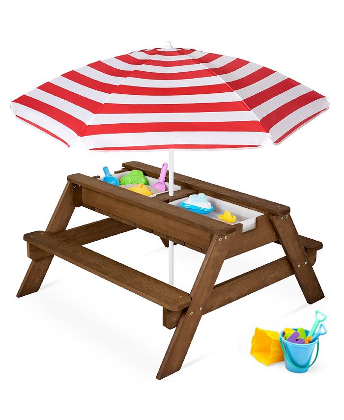 Best Choice Products Kids 3-in-1 Outdoor Convertible Activity Sand & Water Picnic Table w/ Umbrella - Red -C10-0425