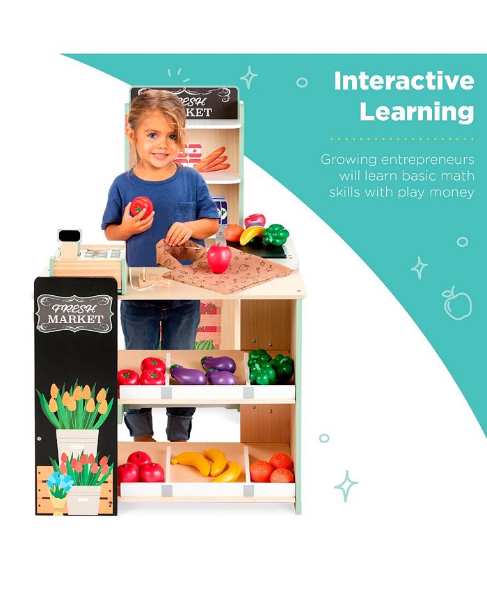 Best Choice Products Kids Pretend Play Grocery Store Wooden Supermarket Set w/ Chalkboard, Cash Register - Tan/Beige - NO SIZE - E3 - 979