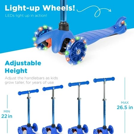 Best Choice Products Kids Mini Kick Scooter Toy w/ Light-Up Wheels and Height Adjustable T-Bar - Blue 1733