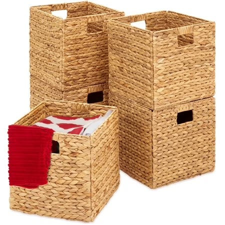 Best Choice Products 12x12in Hyacinth Baskets, Set of 5 Multipurpose Collapsible Organizers w/ Inserts - Natural -C7-0415