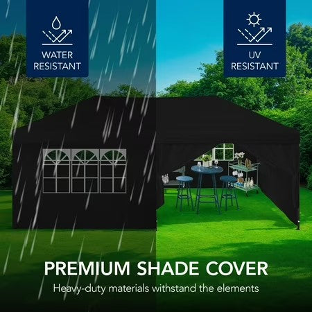 Best Choice Products 10x20ft Party Tent Pop Up Canopy Easy Setup w/ 1-Button Setup, Wheeled Case, 4 Weight Bags - Black - H7 - 1680