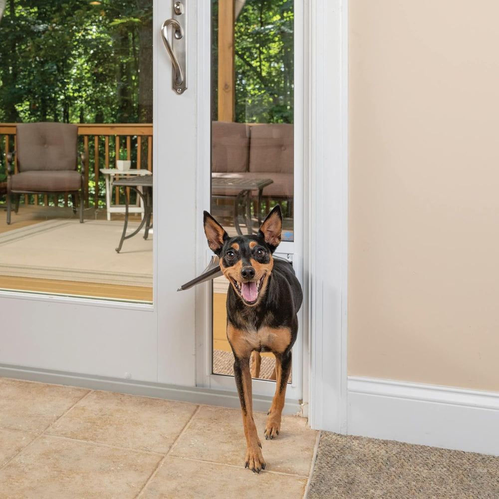 PetSafe Sliding Glass Pet Door - No-Cut DIY Install Doggy Door for Renters - Aluminum Frame - Adjustable Height 75 7/8" to 80 11/16" - Ideal for Medium Dogs Up to 40 lbs - White - E2 - 185